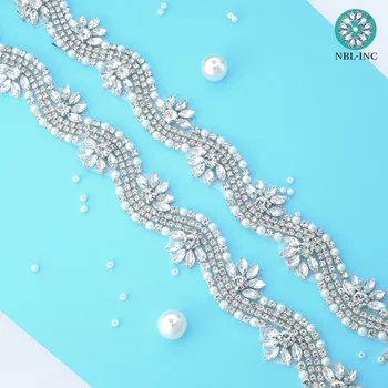 (10 ярда) търговия на Едро сребърен кристал кристал апликация на покритие ръчно изработени beaded шият ютия на сватбена рокля WDD1166