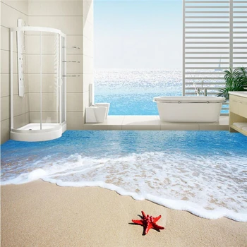 beibehang Морски плаж морска звезда вълна Потребителски 3D Тапети За Пода на Баня Кухня 3D PVC Подови Рисувани Самозалепващи се тапети ролка хартия