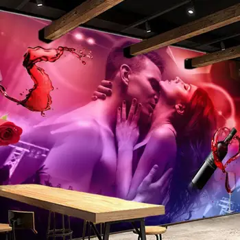 3D модерна стерео романтична двойка секси рисувани стенни тапети на секси мъже и жени, възрастни страст хартия нощно шкафче за спалня нестандартен размер