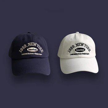 1989 Американските ретро мъжки и женски бейзболни шапки с уличната бродерия и букви, ретро плоски шапки, Однотонная черно-бяла хип-хоп шапка